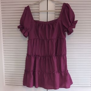 Purple Tiered Dress with Puff Sleeves